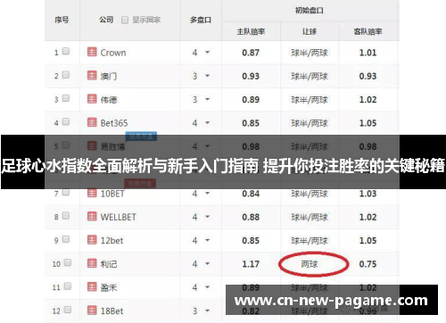 足球心水指数全面解析与新手入门指南 提升你投注胜率的关键秘籍